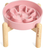 LE TAUCI Ceramic Slow Feed Dog Bowls, Elevated for Small Breeds, Anti-Gulping, Non-Slip, 6 inch, Pink
