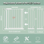 TSAYAWA Walk Through Baby Gate with Door, 48.1-52.7 Inch Wide Presure Mounted No Drill Metal Auto Close Child Gate for Stair Doorway - Indoor Outdoor Safty Gate for Toddler Dog Doggie, White