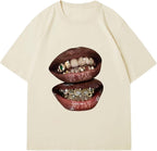 Verdusa Women's Lips Print Graphic Tees Y2k T Shirts Summer Crew Neck Vintage Going Out Tops