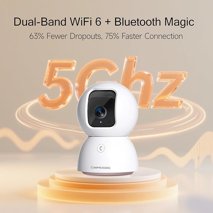 5G Security Camera Indoor 3-Pack, No-Monthly-Fee AI Tracking Facial Recognition, 3K Pet/Dog Camera with Speaker/Phone App, PTZ WiFi Baby Monitor Cameras for Home Security, 0-Glow Night Vision