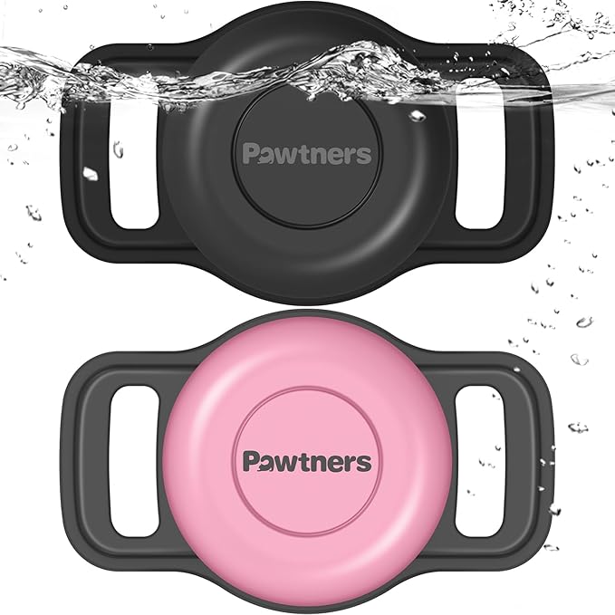 Waterproof Airtag Dog Collar Holder: 2 Pack Soft Silicone Air Tag Holder for Pet Dogs Cats Collar, IPX8 Waterproof AirTag Dog Tracker Protective Cover, Collar Holder Compatible with Apple Airtag