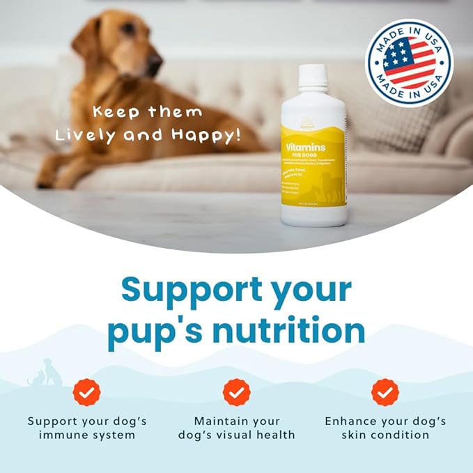 Liquid Multivitamin for Dogs with Probiotics, 8 in 1 Vitamins for Immune Support, Energy & Digestion, High Absorption Liquid Dog Supplement, Made in USA, 16 oz