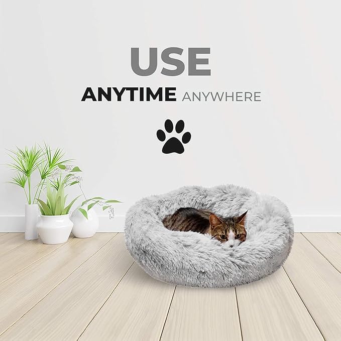 Whiskers & Friends Pet Bed Mat, Small Dogs & Cats Bed, Plush Faux Fur, Round, 23x23x7 inches, 25 lbs Weight Capacity, Orthopedic, Self-Warming, Machine Washable