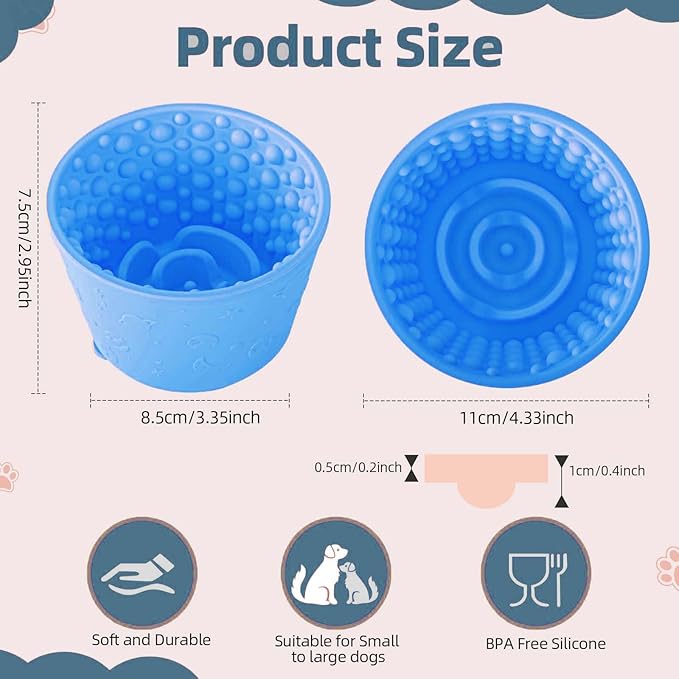 Dog Slow Feeder Lick Bowl, Non-Slip Licking Treat Dispenser, Slow Feeder Dog Bowls for Small Medium Large Breed Dogs, Anxiety Relief & Anti-Choking, BPA Free Silicone (Light Blue, 1.6 Cup)