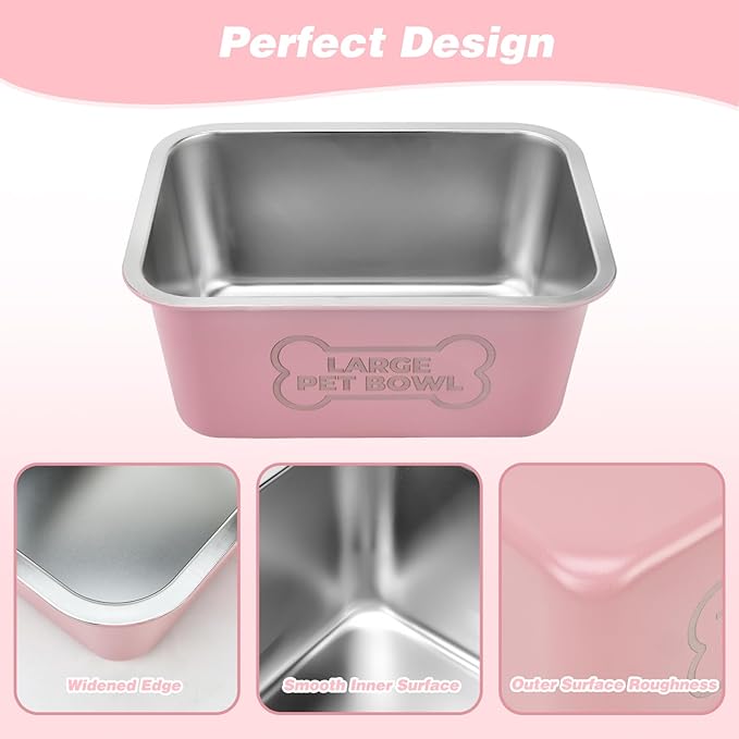 3 Gallons Large Dog Water Bowl, Stainless Steel Metal Dog Bowls, Large Capacity Pet Food Bowl Water Dish for Indoor and Outdoor Universal for Medium to Giant Dogs Pink