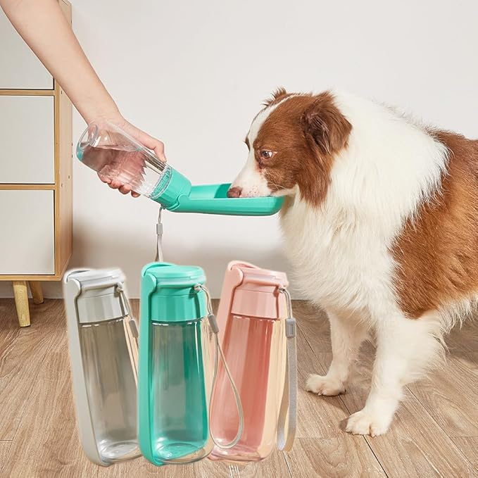 Portable Dog Water Bottle for Walking Pet Travel 19 OZ Leak proof Water Bottle Bowl with Drinking Feeder Cat Puppy Water Dispenser for Hiking Camping Pink