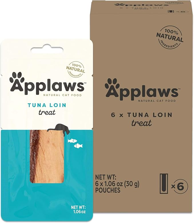Applaws Natural Cat Treats, Grain-Free, Single Ingredient, Whole Protein Fillet, Healthy Snacks with No Artificial Additives (6 x 1.06oz Whole Tuna Loin)