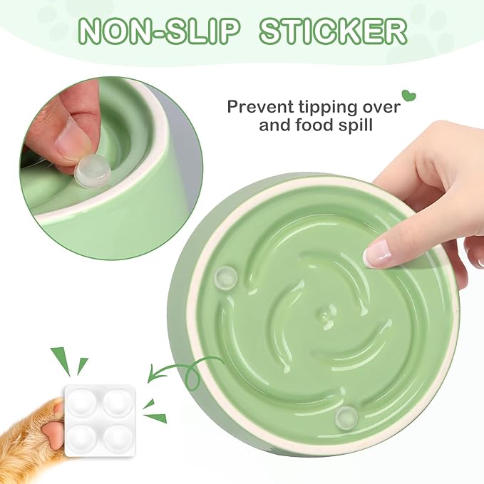 TRUVIC Ceramic Slow Feeder Dog Bowls Small Breed, 0.6 Cup Slow Feeder Cat Bowls for Fast Eaters, Ceramic Dog Food Dish no Black Chin, Puzzle Bowl for Small Dogs and Cats, Green