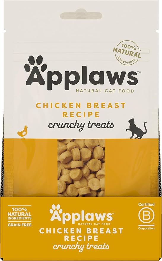 Applaws Natural Cat Treats, Grain-Free, High Protein, Limited Ingredients, No Artificial Additives or Fillers, Healthy & Nutritious Snack for Cats, Crunchy Chicken Treats (12 x 2.0oz Bags)