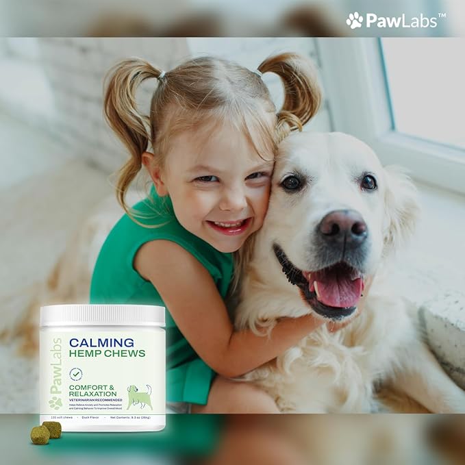 Calming Hemp Chews for Dogs - Relieve Anxiety & Stress - Organic Hemp, Chamomile, Protein Powder, Valerian Root - Natural Calming Aid - Vet Formulated, USA Made - Duck Flavor - 120 Count