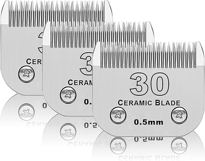 3 Pack 30# Detachable Pet Dog Grooming Ceramic Blades,Compatible with Andis,Oster A5,Wahl KM-10 Series,Size #30 Blade 1/50-Inch 0.5MM Cut Length