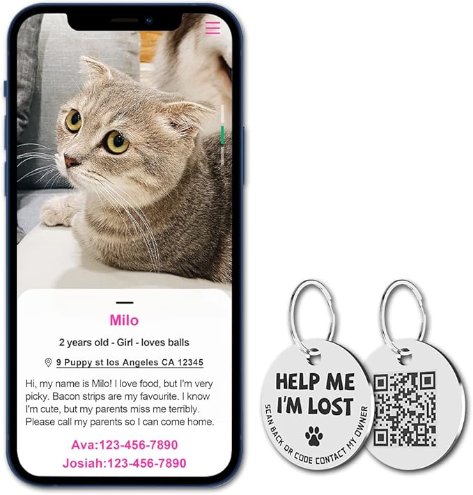 MYLUCKYTAG Stainless Steel QR Code Dog ID Tags Cat Tags - Pet Online Profile - Scan QR Receive Instant Pet Location Alert Email