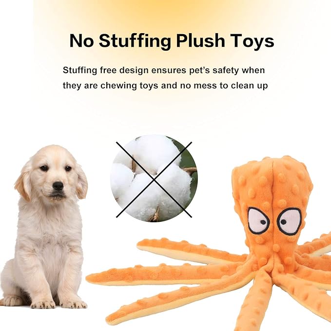 Dog Squeaky Toys Octopus - No Stuffing Crinkle Plush Toys for Puppy Teething, Durable Interactive Chew Toys for Small, Medium and Large Dogs Training and Reduce Boredom, 2 Pack