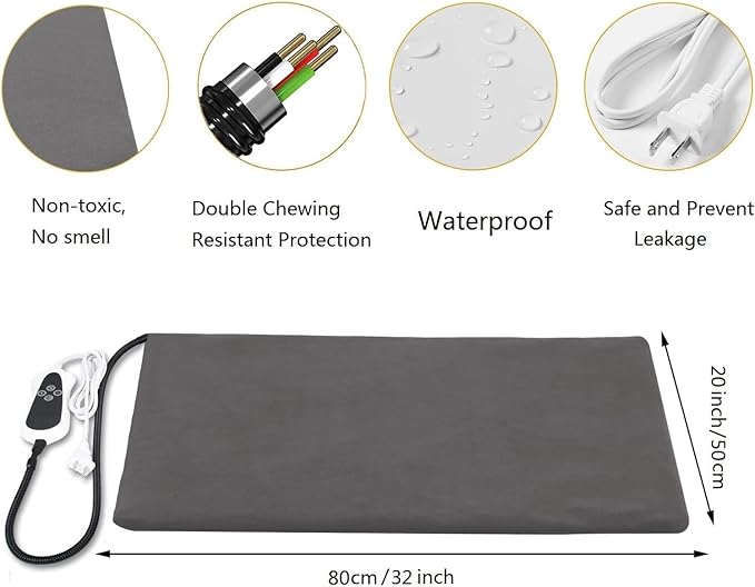 Pet Heating Pad for Dogs Cat Heating Pad with Timer,Temperature Adjustable Electric Heated Cat Dog Bed Waterproof Heated Pet Bed Mat Cat Warming Pad (Large: 32" x 20")