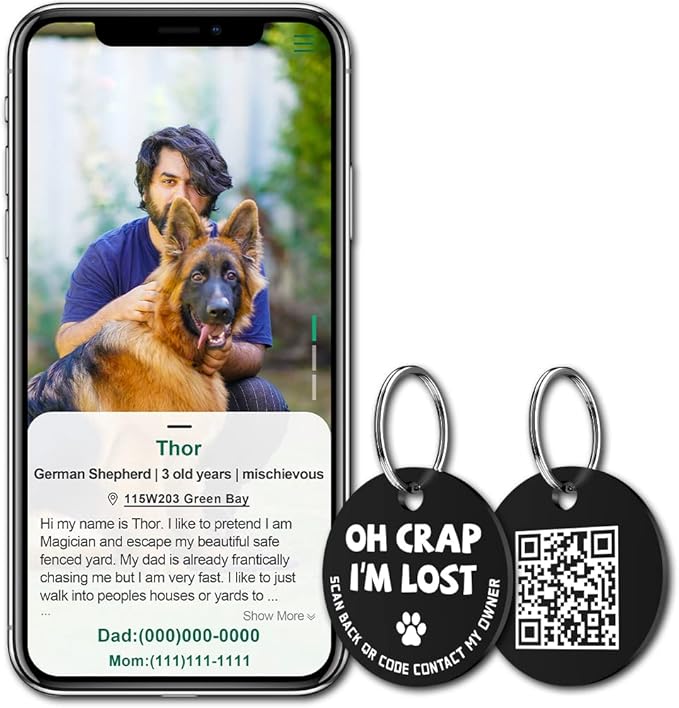 MYLUCKYTAG Stainless Steel QR Code Dog Tags - Scan QR for Instant Pet Location Alert Email