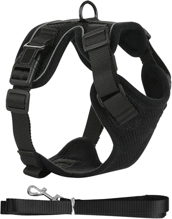 Cat Harness and Leash, Cat Harness Escape Proof with Reflective Strap - Adjustable Cat Leash Breathable Comfortable Vest for Walking Travel Outdoor, Black, S