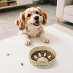 Slow Feeder Dog Bowls, Ceramic Dog Puzzle Feeder, Dogs Dishes for Small & Medium Dogs, White Puppy Slow Eating Bowl, Puppy Food Bowl(Paw Print)