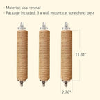 La La Pet® 3 Pack Punch Free Glass Wall Mount Cat Scratching Post Sisal Cat Scratcher Post Cat Wall Climbing Scratcher Cat Wall Furniture Cat Claw Scratcher for Indoor