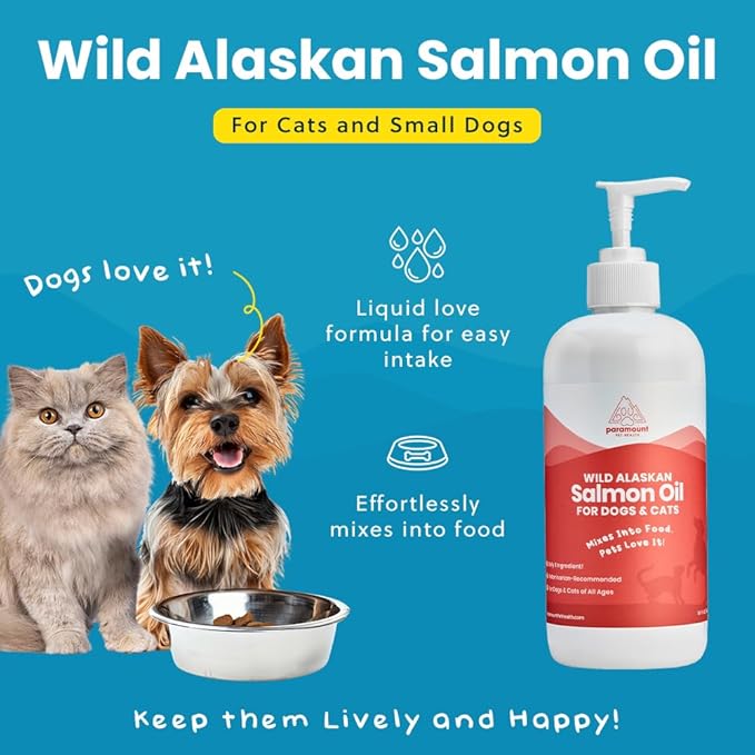 Paramount Pet Health Wild Alaskan Salmon Oil for Cats & Small Dogs, Supports Skin, Coat, Joint & Overall Well-Being, Pure & Premium Alaskan Salmon Oil for Dogs & Cats with No Fillers, 16 oz