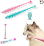 E.M&S.T by Emmeliestella Small Dog & Cat Toothbrush 360 Degree Soft Silicone, Cat Dental Care, Toothbrush Holder, Easy to Handle, Independent Packaging, Extra Suction Cup, Light Blue&Light Pink 3PCS