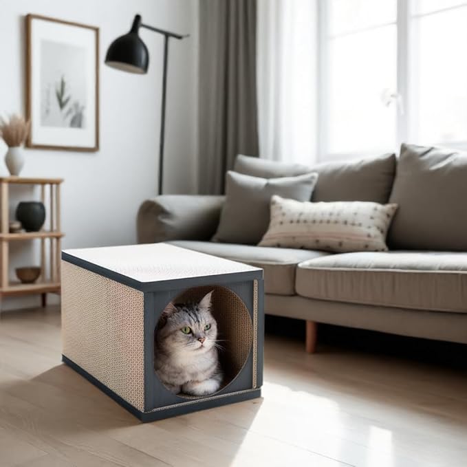 Cat Scratcher Tunnel, cardboard cat house, scratching post for Indoor cats, 360 degree comfort, durable design, odor-free, easy assembly, perfect for playful kittens and adult cats, blackwood