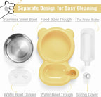 Dog Bowls, Cat Food and Water Bowl Set with Water Dispenser and Stainless Steel Bowl for Cats and Small Dogs - Yellow