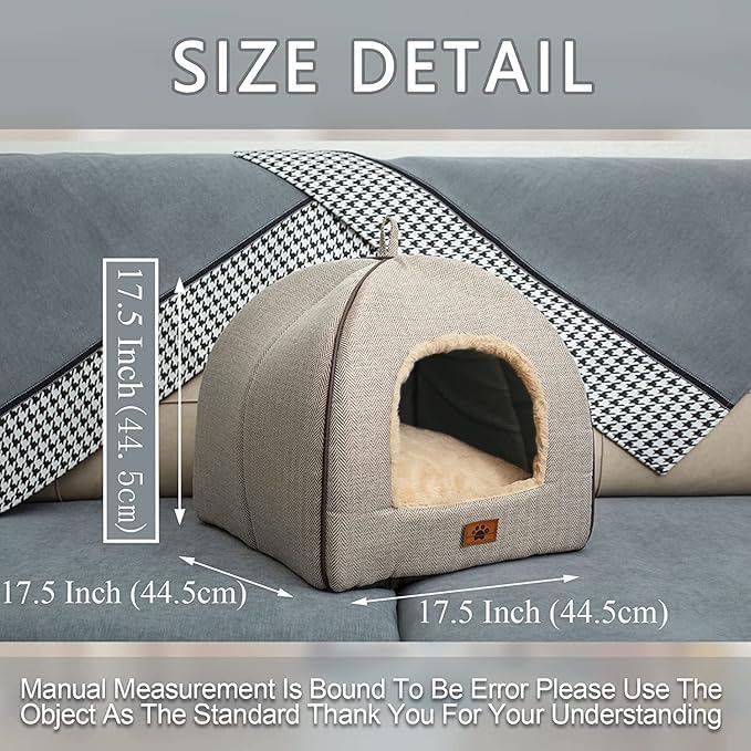 Cat Bed for Indoor Cats - Cat Cave Bed Cat House Cat Tent with Removable Washable Cushioned Pillow, Soft and Self Kitten beds,Cat Beds & Furniture, Pet Bed (Large, Beige)