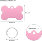 MECCANIXITY Bone Shaped Dog Tag Pet ID Tags, 38mmx25mm/1.5" x1 Metal Pink Blank Dog Tags Cat Tags with Ring for Dog Cat, Pendant Crafts, Pack of 30