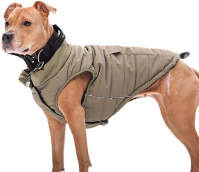 Spark Paws Dog Winter Jacket, Water-Resistant Coat, Warm Reflective Windproof Fleece-Interior, for Medium and Large Dogs - Olive - 3XL
