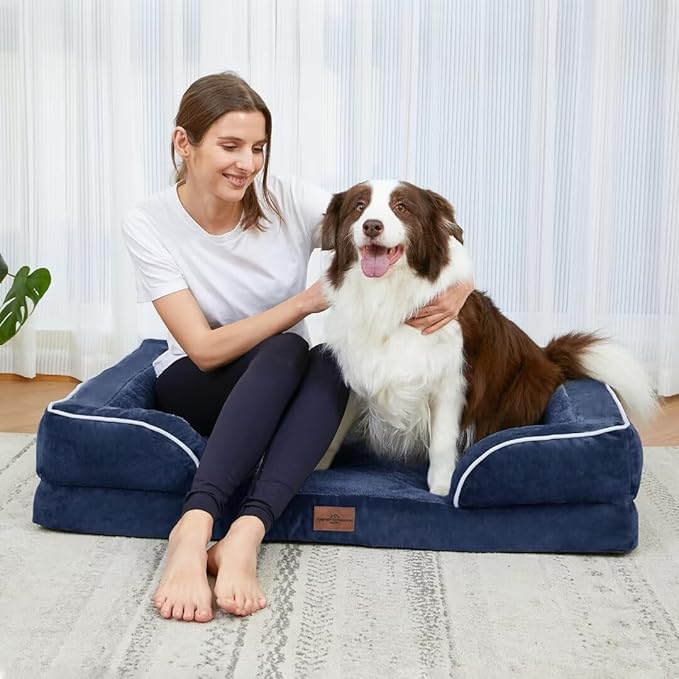 Comfort Expression Large Dog Beds, Waterproof Dog Beds Orthopedic Foam, Dogs Sofa Comfy Pet Beds with Washable Removable Cover & Non-Slip Bottom(Large,Navy Blue)