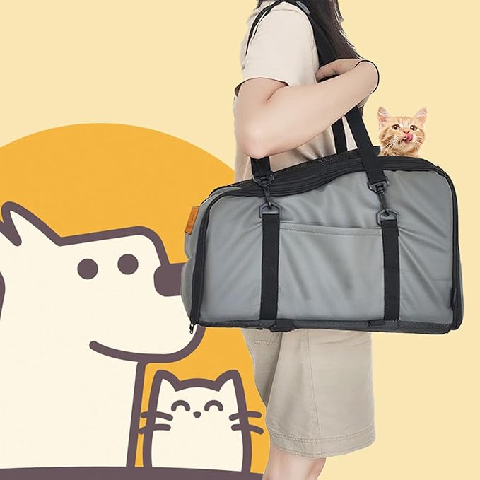 Multipurpose Console Dog Car Seat for Small Dogs & Cats， Portable Pet Carrier with Safety Tether & Storage Pockets (Black, Middle)