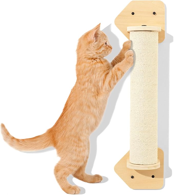 MEWOOFUN Cat Scratching Post, 22.8'' x 5.1'' Cat Wall Furniture, Wooden Sisal Cat Scratchers for Indoor Cats, Wall Mounted Tall Cat Scratching Post for Multi-Functions