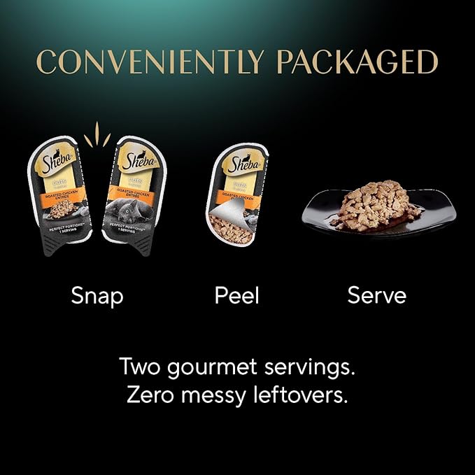 Sheba Perfect Portions Wet Cat Food Cuts in Gravy, Roasted Chicken Entree, with Sustainable Salmon, Tender Turkey Entree, 2.6 oz. Twin-Pack Trays (24 Count, 48 Servings)