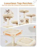 Taoqimiao Cat Tree, 68-Inch Cat Tree Cat Tower for Indoor Cats, Plush Multi-Level Cat Condo with 6 Scratching Posts, 2 Perches, 2 Caves,Hammock, 3 Pompoms,MS020SM Beige