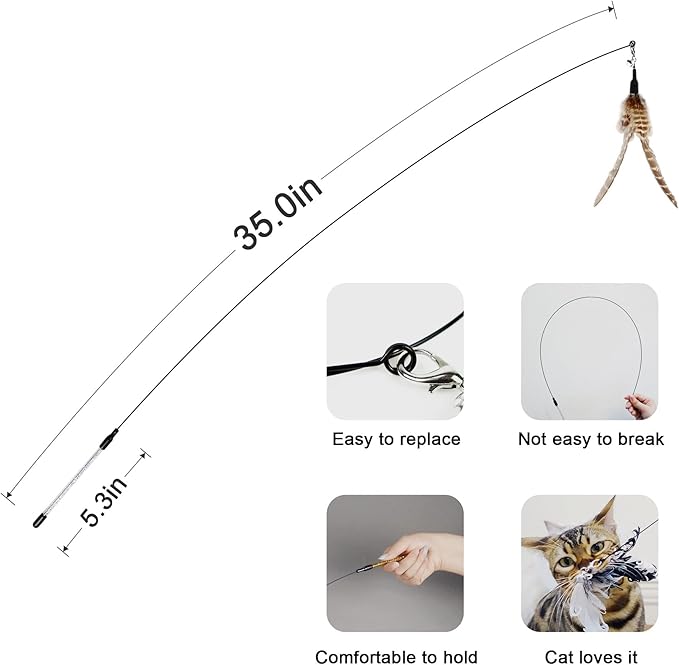 TTcat Cat Wand Toys,Interactive Bird Simulation Toy Set,Fishing Pole,35'' Flexible Steel Wire and 4Pcs Feather Refills,Teaser Toys for Indoor Cat and Kitten.