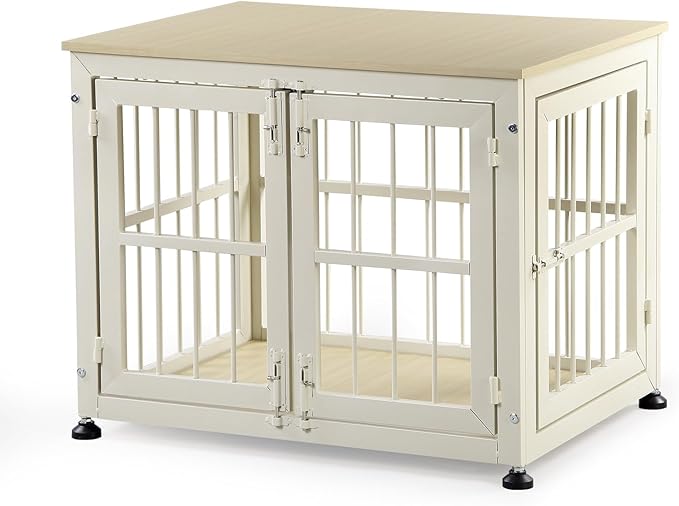 32 Inch Heavy Duty Dog Crate Furniture for Medium and Small Dogs, Decorative Pet House End Table, Wooden Cage Kennel Furniture Indoor with Double Doors, Sturdy Dog Cage for Anxiety Dog