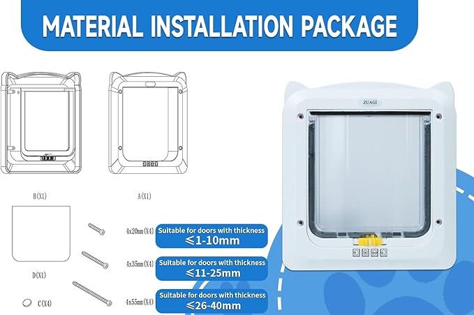 4 Way Locking Weatherproof Pet Gate - Cat & Dog Door for Sliding Glass Door (12.7''x11'', Inter Size 8.7''x7.9'')