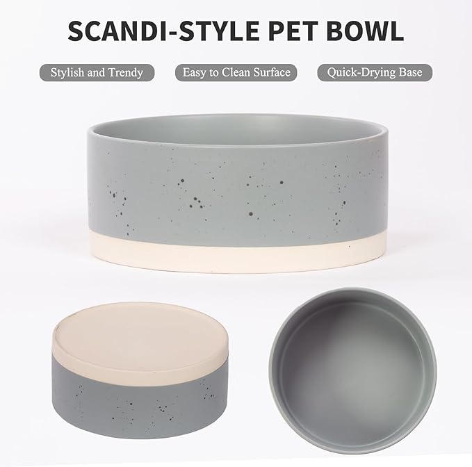 Oslo Ceramic Dog Bowl - 8'' Dog Food Water Bowl for Medium and Large Dogs, Heavy Duty Non-slip Dog Dish, Modern Scandi-Style Stoneware Pet Feeder Bowl, Dishwasher Safe (70Oz, Grey)