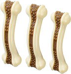 Dog Bones Chew Toys for Aggressive Chewers, 3 Pack Real Beef Flavor,Indestructible Dog Teething Chew Toys for Large/Medium/Small Puppies Breed,Tough Pet Toy with Nylon
