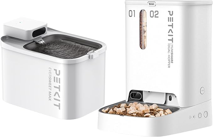 PETKIT EVERSWEET MAX Cordless Cat Water Fountain & Automatic Cat Feeder with Camera, 105 fl oz/3L Pet Water Fountain for Cats Dogs Inside, Double Hopper Pet Feeder