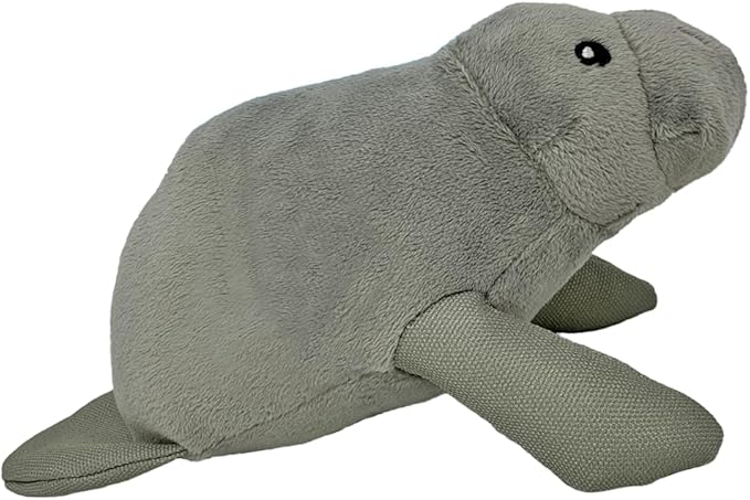 Spunky pup Clean Earth Plush Dog Toy with Squeaker - Recycled, Eco-Friendly, Floats for Beach, Lake, Pool - Manatee, Small
