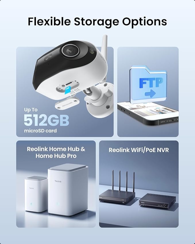 REOLINK 4K 8MP 180° Panoramic Security Camera with Dual-Lens, 2.4/5GHz Dual-Band Wi-Fi 6, Motion Track, Up to 512GB microSD Card Storage, Plug-in Power, Color Night Vision, Elite WiFi