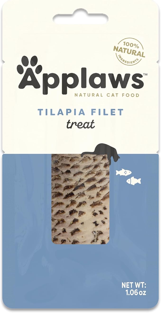Applaws Natural Cat Treats, Grain-Free, Single Ingredient, Whole Protein Fillet, Healthy Snacks with No Artificial Additives (12 x 1.06oz Whole Tilapia Loin)
