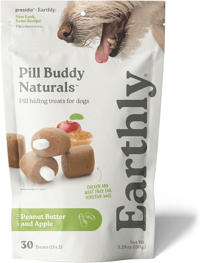 Earthly Pill Buddy Naturals - PB & Apple Recipe Pill Hiding Treats for Dogs - Make A Perfect Pill Concealing Pocket Or Pouch for Any Size Medication - 30 Servings