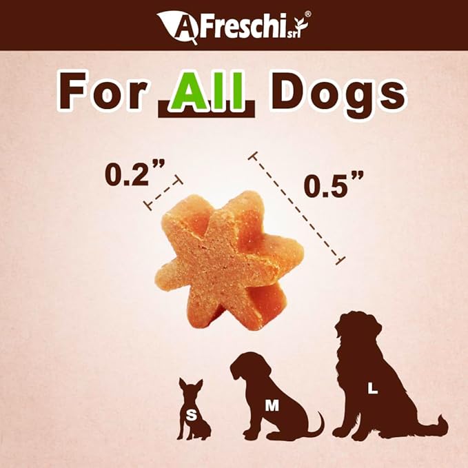 Afreschi Natural Turkey Treats Star Bites –16 oz, Hexagonal Shape, USA-Sourced Trukey, All-Natural, Hypoallergenic, Low-Fat, Healthy & Easily Digestible, Puppy & Training Snack & Small Dogs