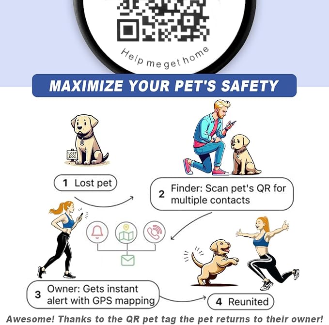 Dog Tags Personalized,QR Code Smart Pet ID Name Tag,Instant Location Alerts,Easy Online Profile Updates,No Fees,No Apps,Anti-Lost,Waterproof Silicone Dog Cat Tag for Small,Medium,Large Dogs(Black)