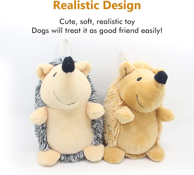 Dog Squeaky Toys, Durable Stuffed Crinkle Plush Dog Chew Toys for Puppy Teething, Interactive Dog Toys for Small, Medium and Large Dogs (Grey+Yellow, Hedgehogs)