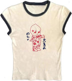 Graphic Tees Y2k Baby Tee Teens 2000s Vintage T Shirts Emo Grunge Printed Summer Crop Tops 2024