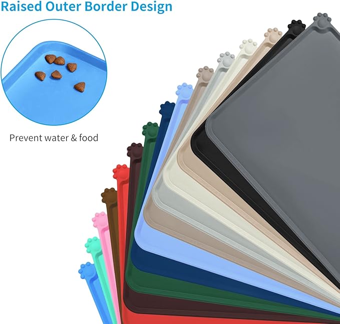 AUDWUD Silicone Waterproof Pet Feeding Mats,Anti Slip Bowl Pad, Dog Mat for Food and Water