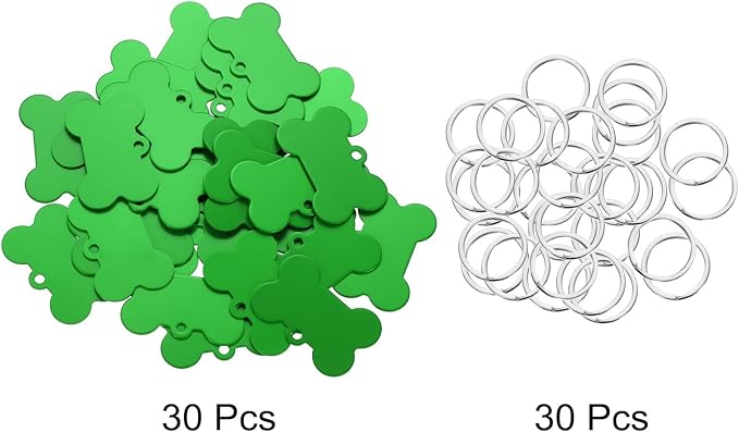 MECCANIXITY Bone Shaped Dog Tag Pet ID Tags, 38mmx25mm/1.5" x1 Metal Green Blank Dog Tags Cat Tags with Ring for Dog Cat, Pendant Crafts, Pack of 30
